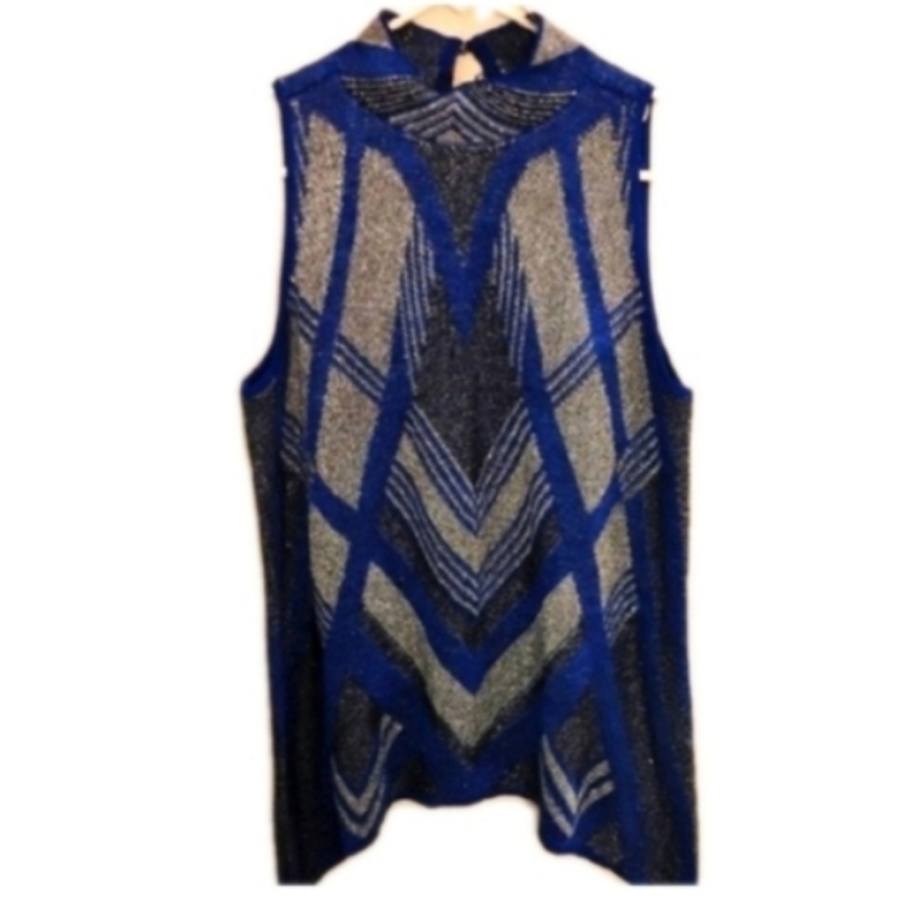 INC International Concepts Blue Silver Sleeveless Top Size M NWT Shimmer Blouse